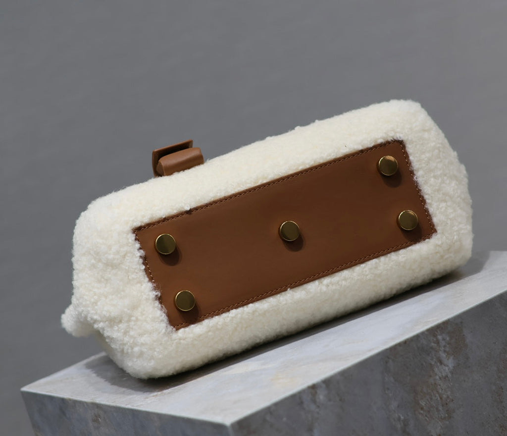 Saint Laurent Sac de Jour 22 in White Shearling and Brown Calfskin Trim Bag