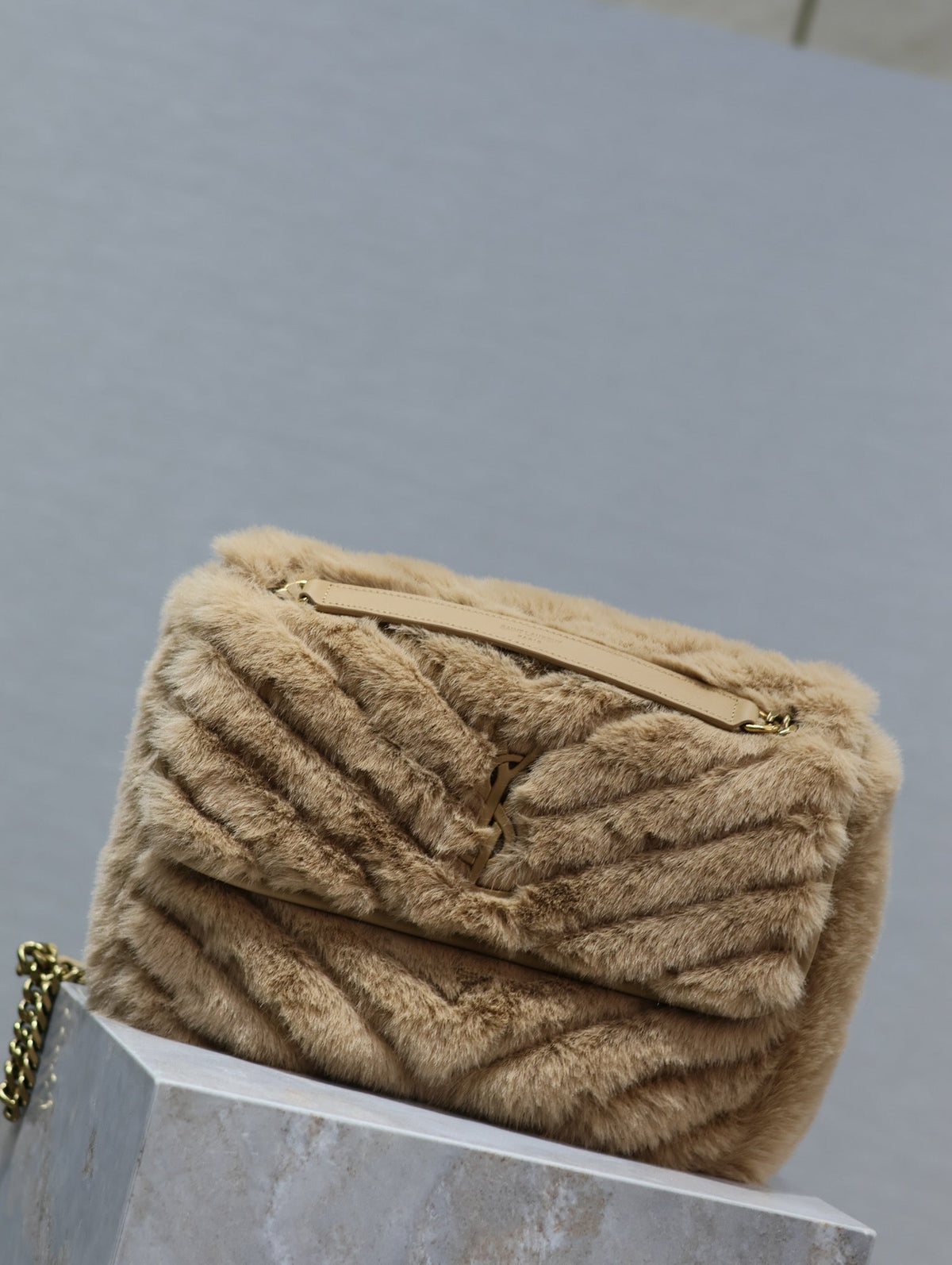 Saint Laurent Niki Medium 28 in Dark Beige Rabbit Fur Bag