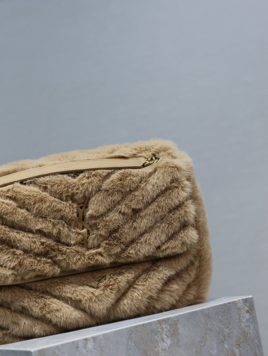 Saint Laurent Niki Medium 28 in Dark Beige Rabbit Fur Bag