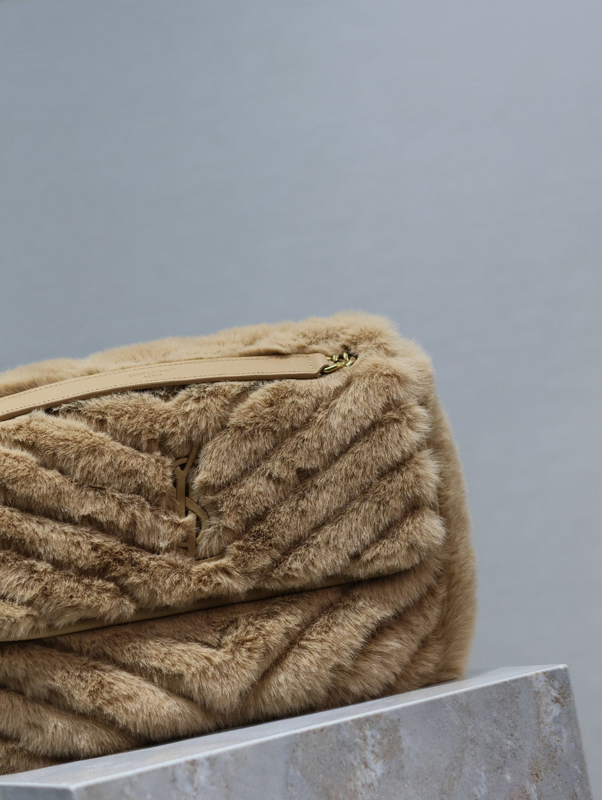 Saint Laurent Niki Medium 28 in Dark Beige Rabbit Fur Bag