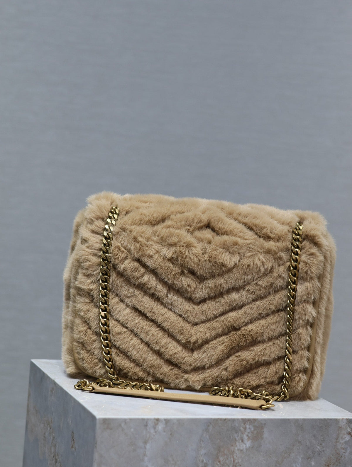 Saint Laurent Niki Medium 28 in Dark Beige Rabbit Fur Bag