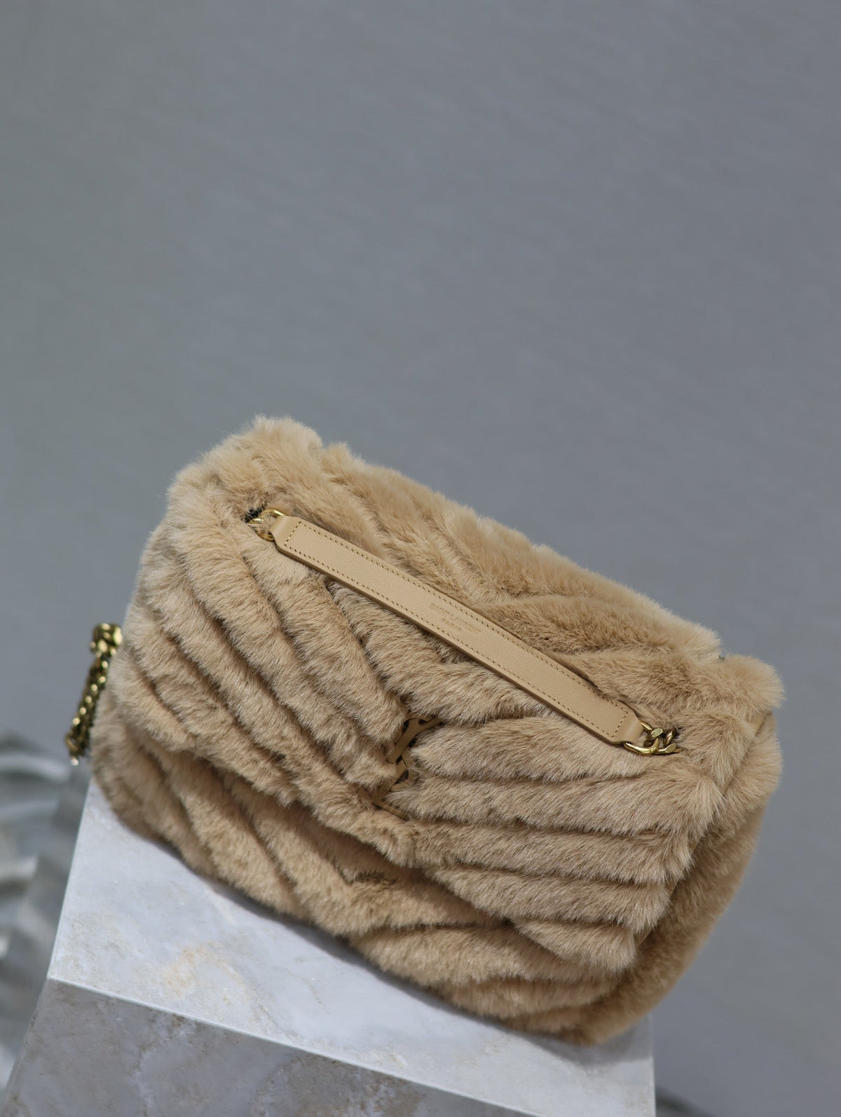Saint Laurent Niki Medium 28 in Dark Beige Rabbit Fur Bag