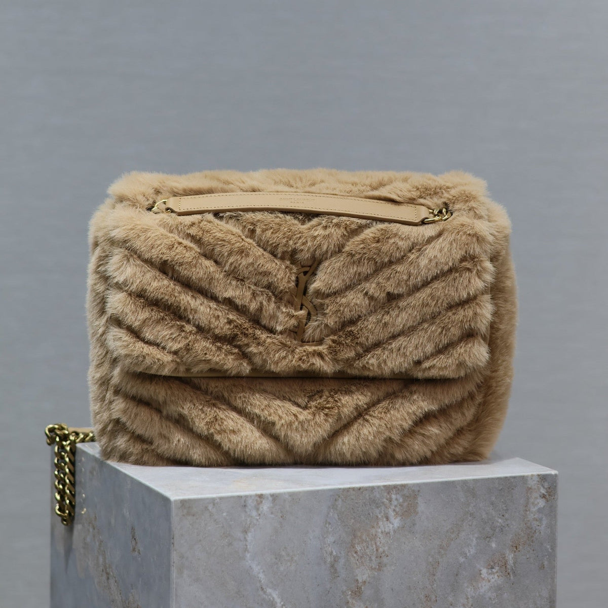 Saint Laurent Niki Medium 28 in Dark Beige Rabbit Fur Bag