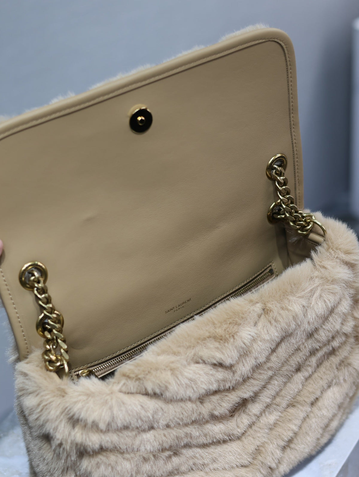 Saint Laurent Niki Medium 28 in Dark Beige Rabbit Fur Bag