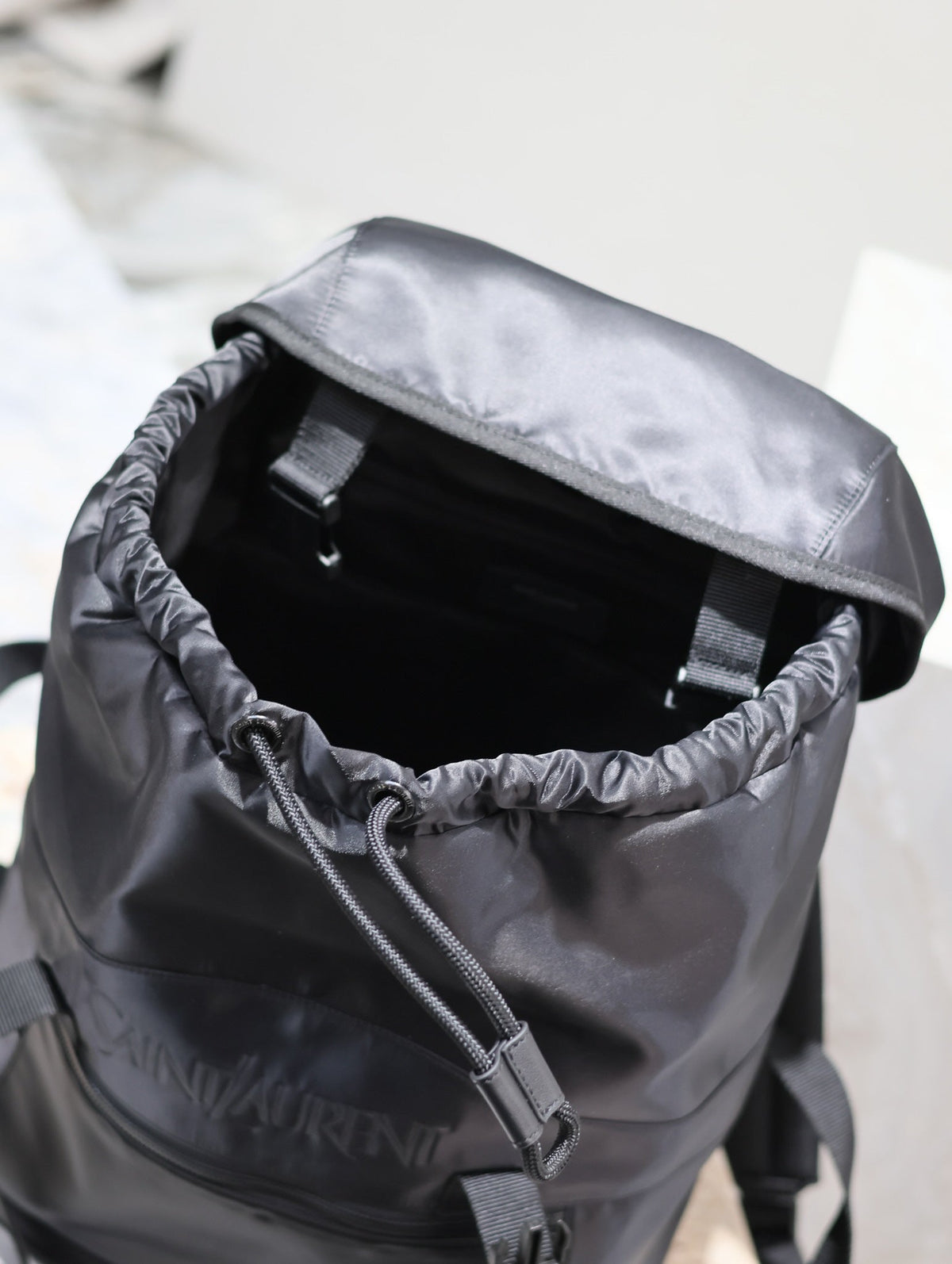 Saint Laurent Waterproof Backpack 45 in Black Nylon with Embossed Logo