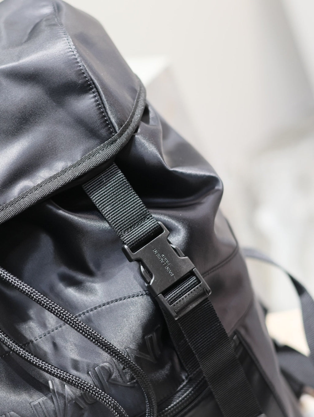 Saint Laurent Waterproof Backpack 45 in Black Nylon with Embossed Logo