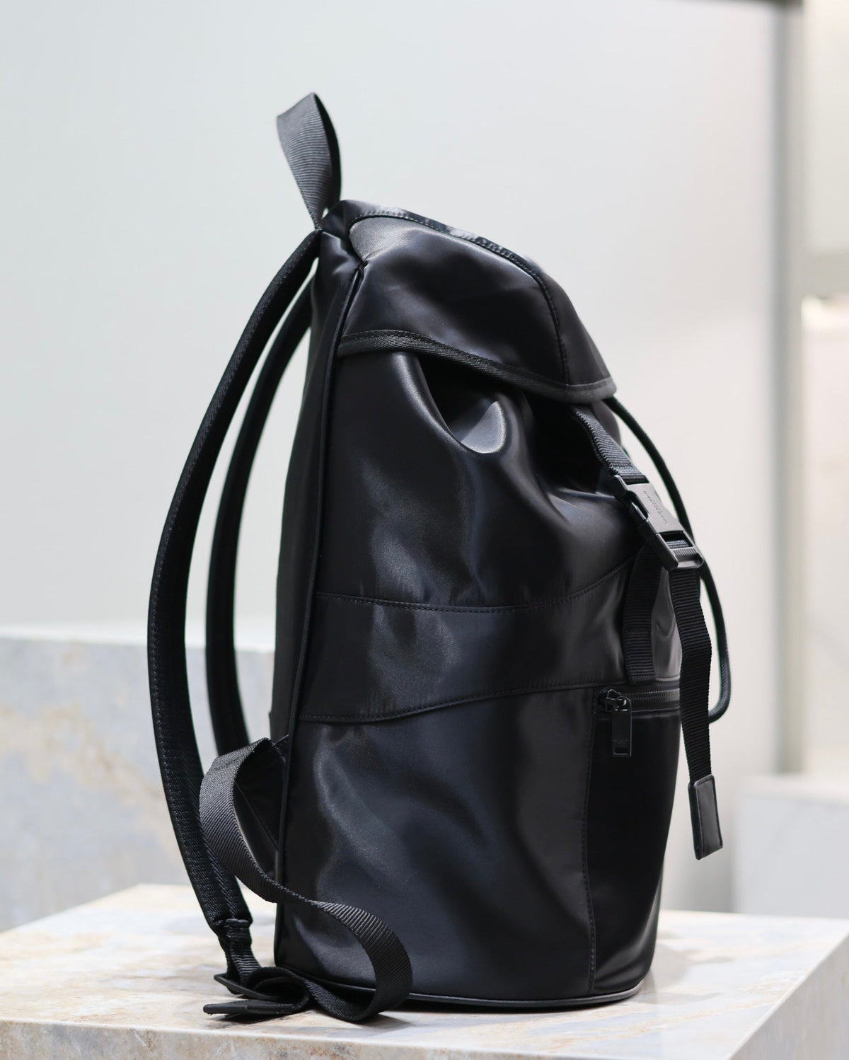 Saint Laurent Waterproof Backpack 45 in Black Nylon with Embossed Logo