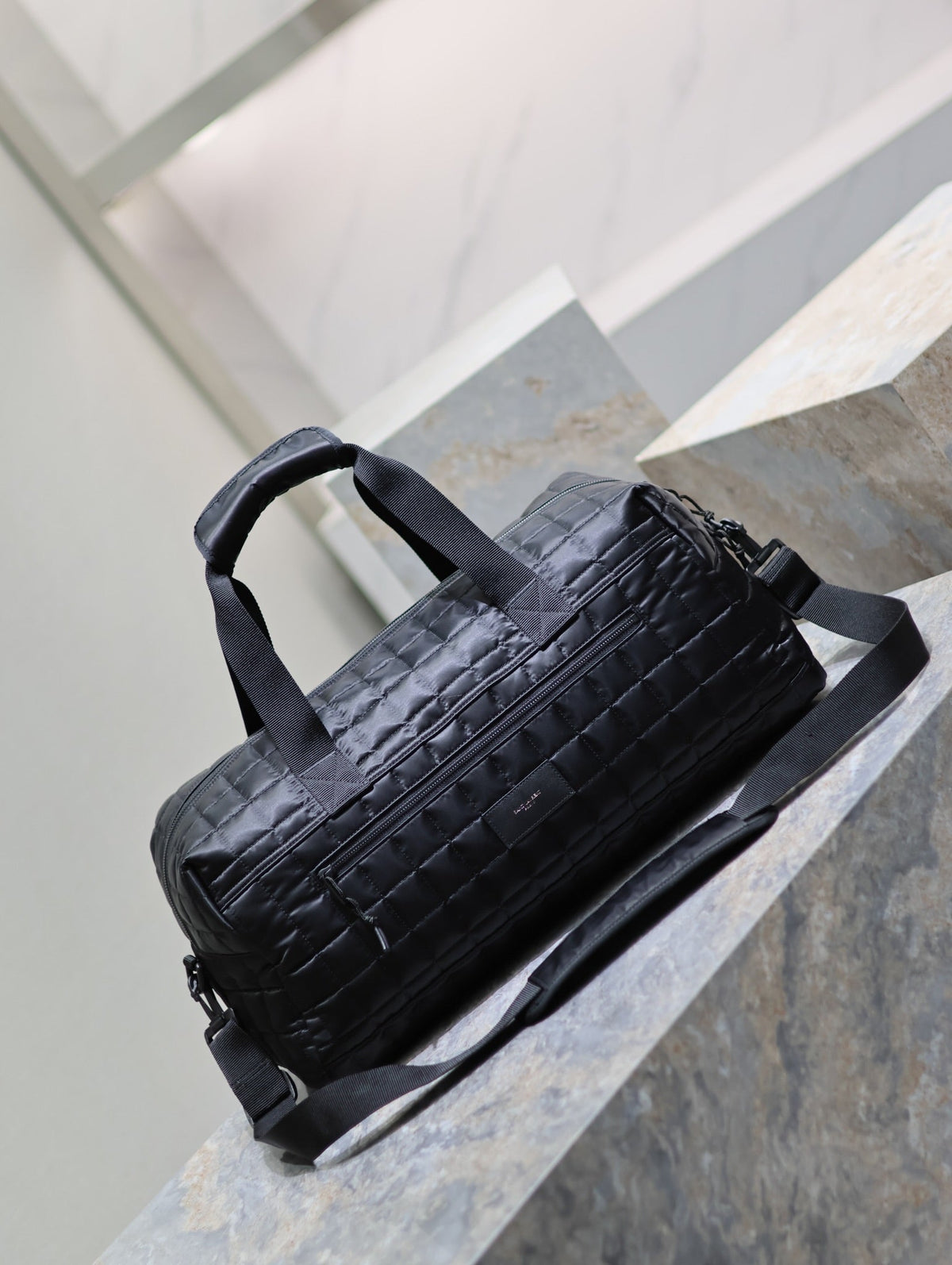 Saint Laurent Travel Tote Bag 50 in Black Plaid Nylon