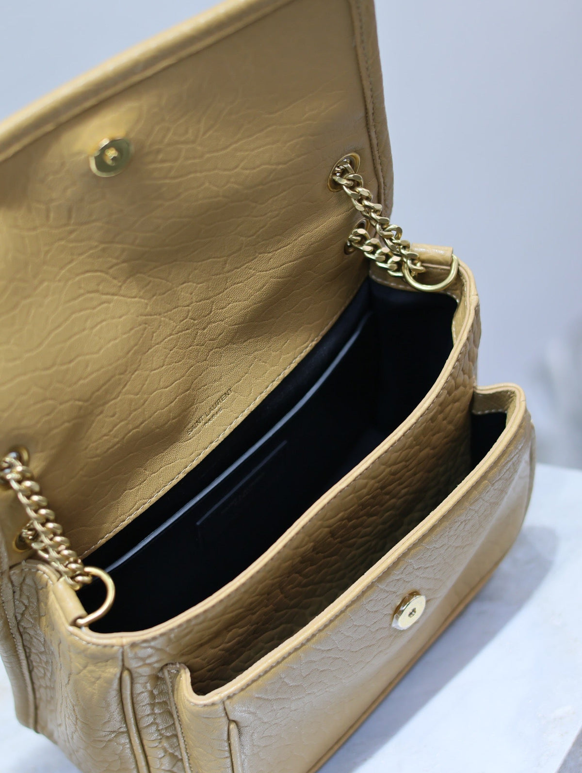 Saint Laurent Niki Baby 22 in Dijon Yellow Elephant Pattern Lambskin Bag