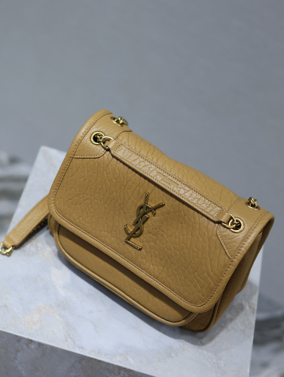 Saint Laurent Niki Baby 22 in Dijon Yellow Elephant Pattern Lambskin Bag
