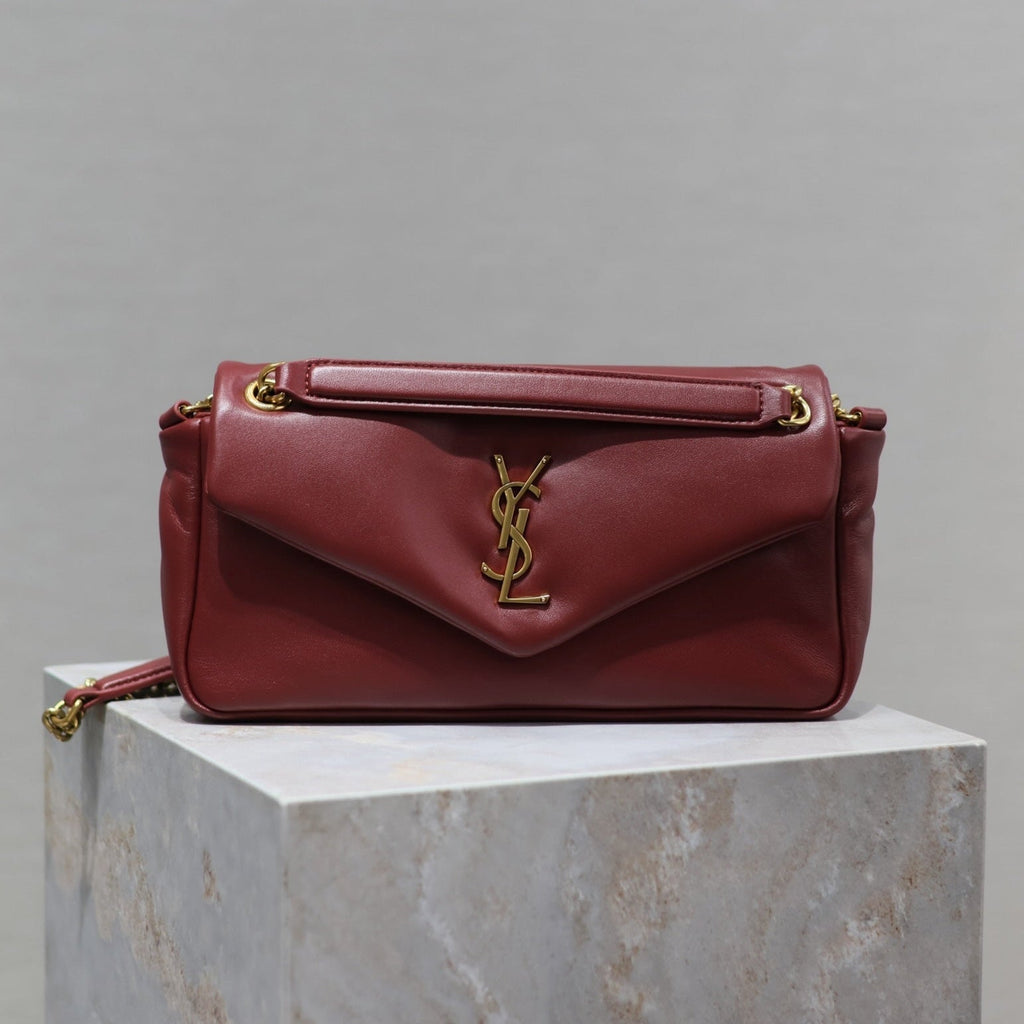 Saint Laurent 25S Calypso Handbag 26 in Burgundy Lambskin Gold Hardwre