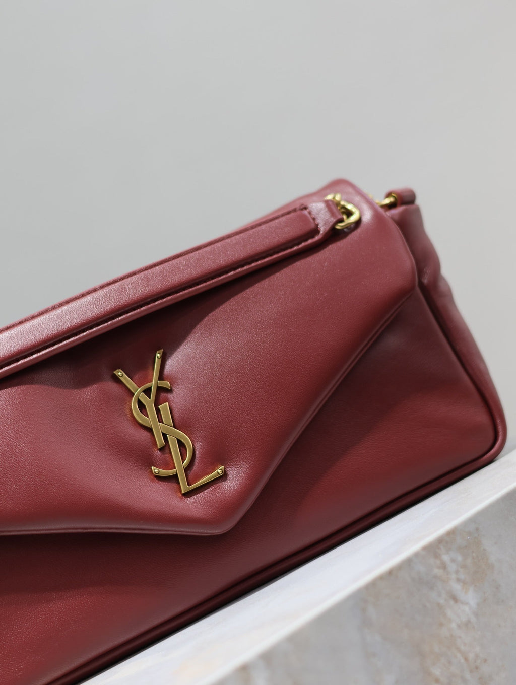 Saint Laurent 25S Calypso Handbag 26 in Burgundy Lambskin Gold Hardwre
