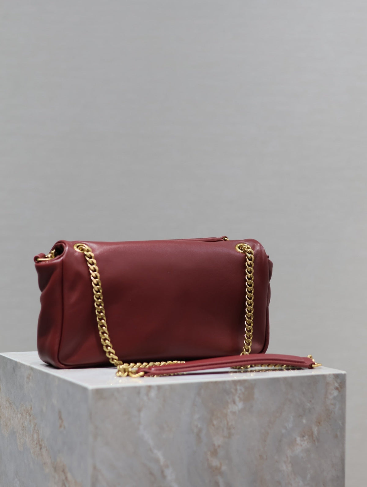 Saint Laurent 25S Calypso Handbag 26 in Burgundy Lambskin Gold Hardwre