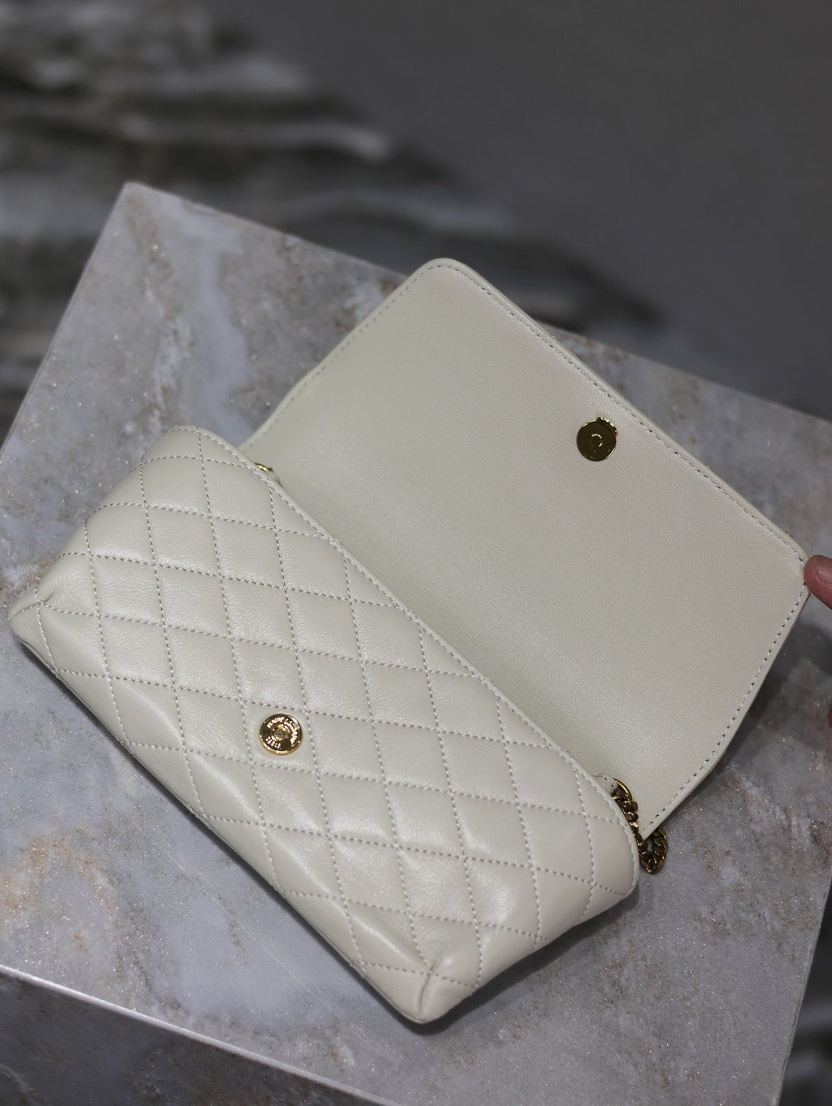 Saint Laurent 25S Saint Laurent Gaby 19 in Blanc Vintage Quilted Calfskin Gold Hardwre Bag