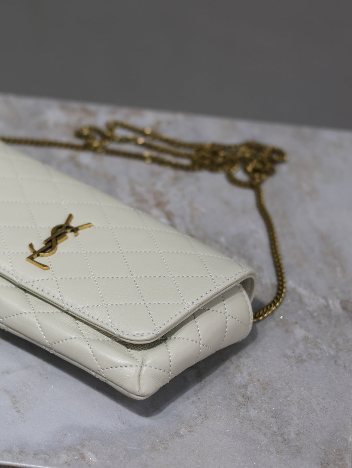 Saint Laurent 25S Saint Laurent Gaby 19 in Blanc Vintage Quilted Calfskin Gold Hardwre Bag