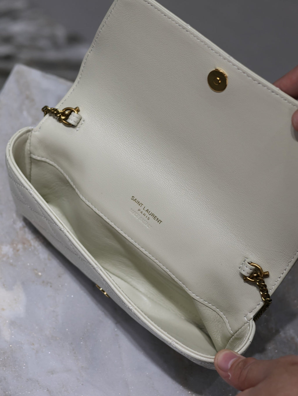 Saint Laurent 25S Saint Laurent Gaby 19 in Blanc Vintage Quilted Calfskin Gold Hardwre Bag