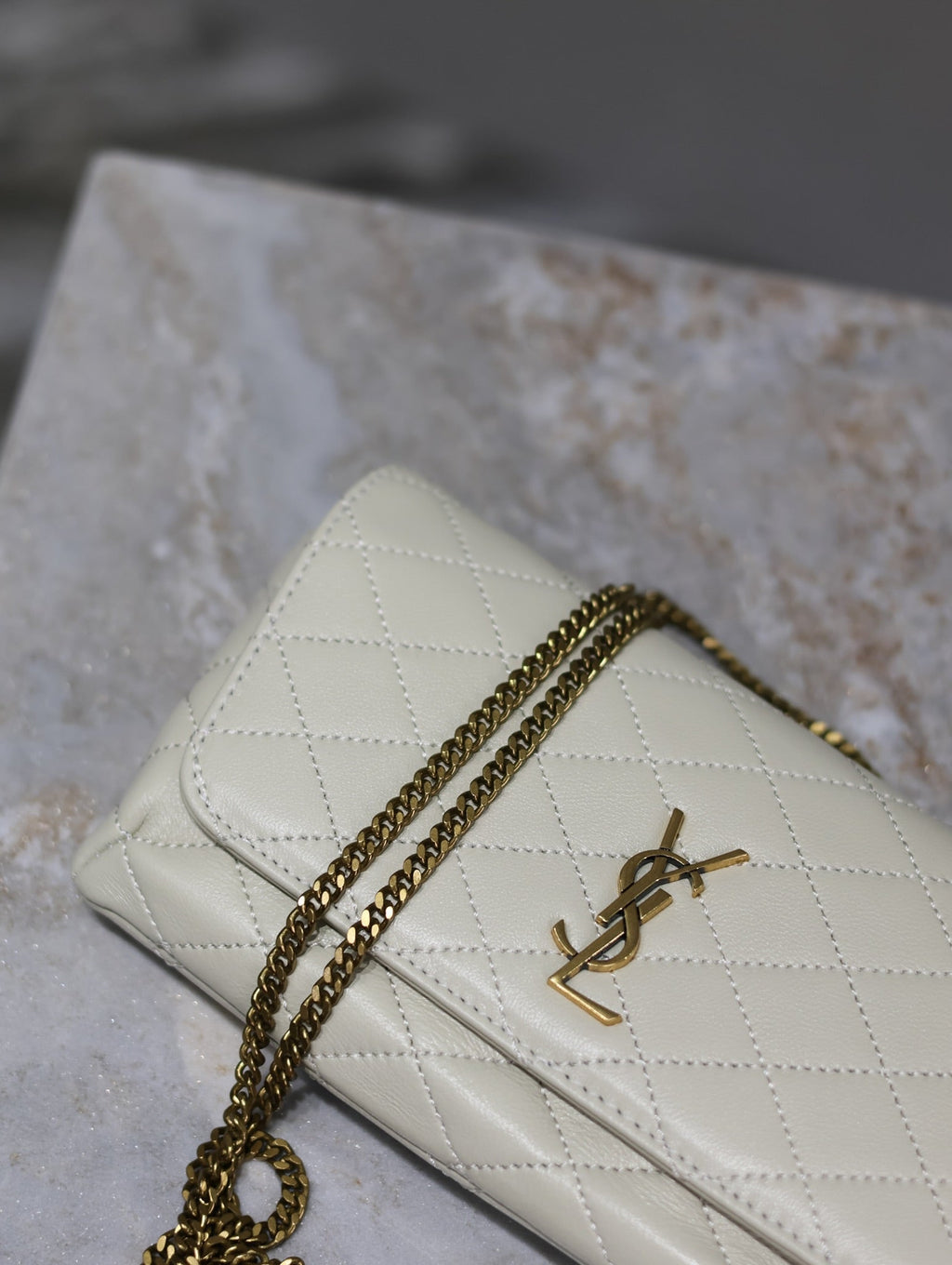 Saint Laurent 25S Saint Laurent Gaby 19 in Blanc Vintage Quilted Calfskin Gold Hardwre Bag