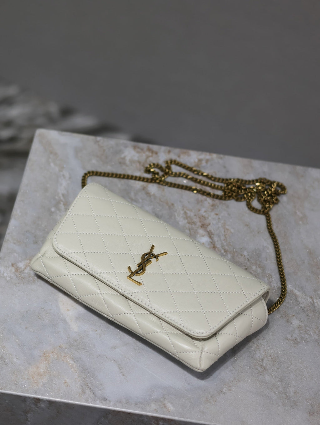 Saint Laurent 25S Saint Laurent Gaby 19 in Blanc Vintage Quilted Calfskin Gold Hardwre Bag