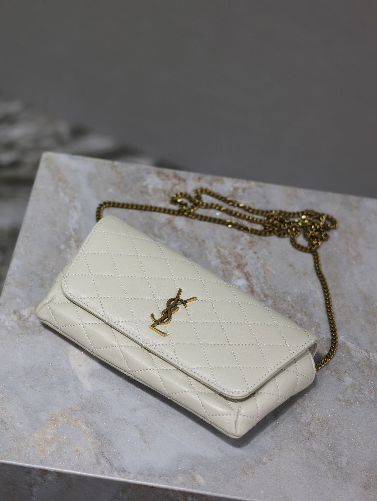 Saint Laurent 25S Saint Laurent Gaby 19 in Blanc Vintage Quilted Calfskin Gold Hardwre Bag