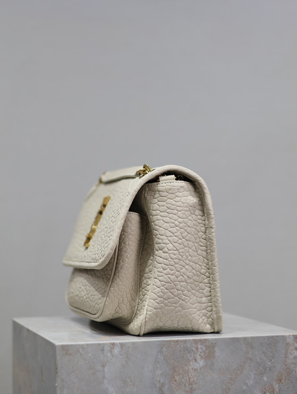 Saint Laurent Niki Medium 28 in White Elephant Pattern Lambskin Gold Logo Bag
