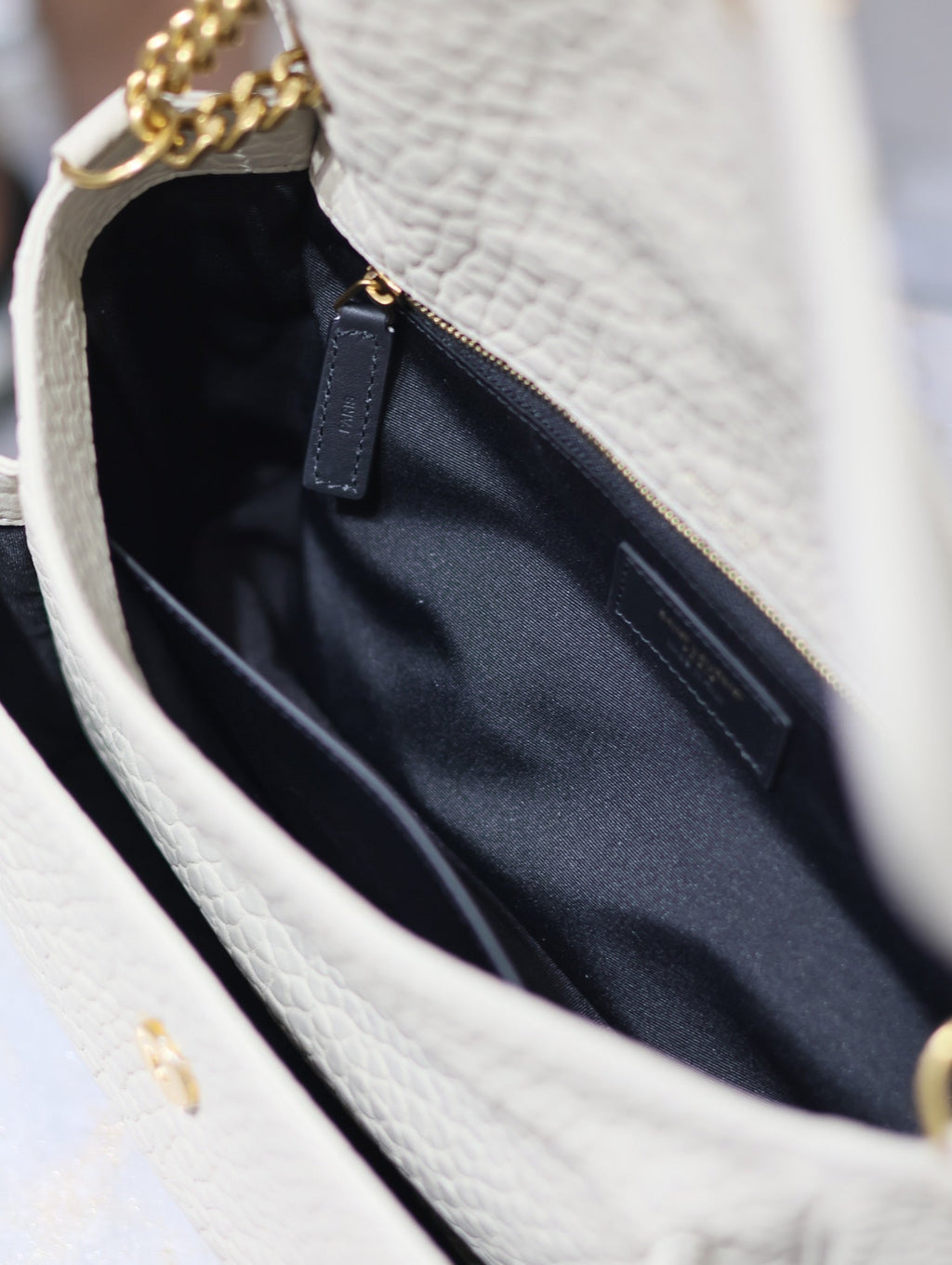 Saint Laurent Niki Medium 28 in White Elephant Pattern Lambskin Gold Logo Bag
