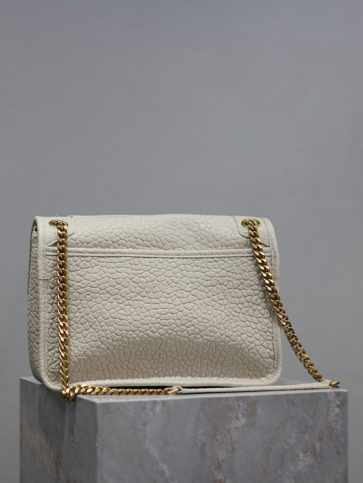 Saint Laurent Niki Medium 28 in White Elephant Pattern Lambskin Gold Logo Bag