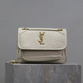 Saint Laurent Niki Baby 22 in White Elephant Pattern Lambskin Gold Logo Bag