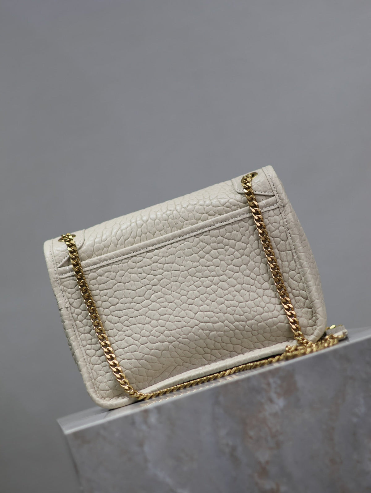 Saint Laurent Niki Baby 22 in White Elephant Pattern Lambskin Gold Logo Bag