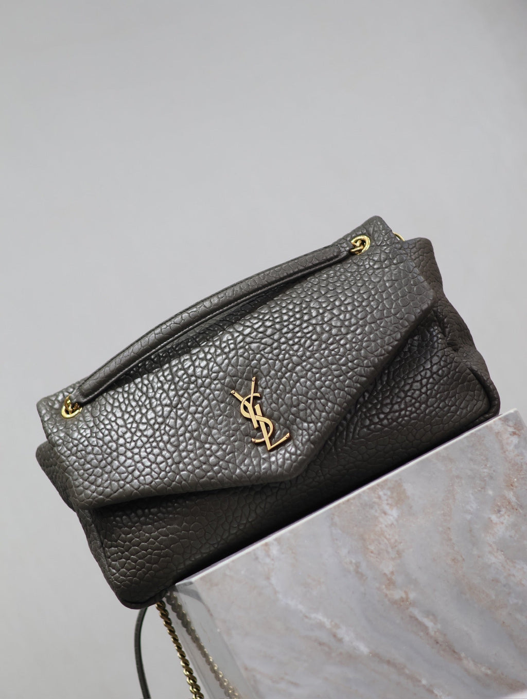 Saint Laurent 25S Calypso Bag 38 in Army Green Grained Lambskin Gold Hardwre