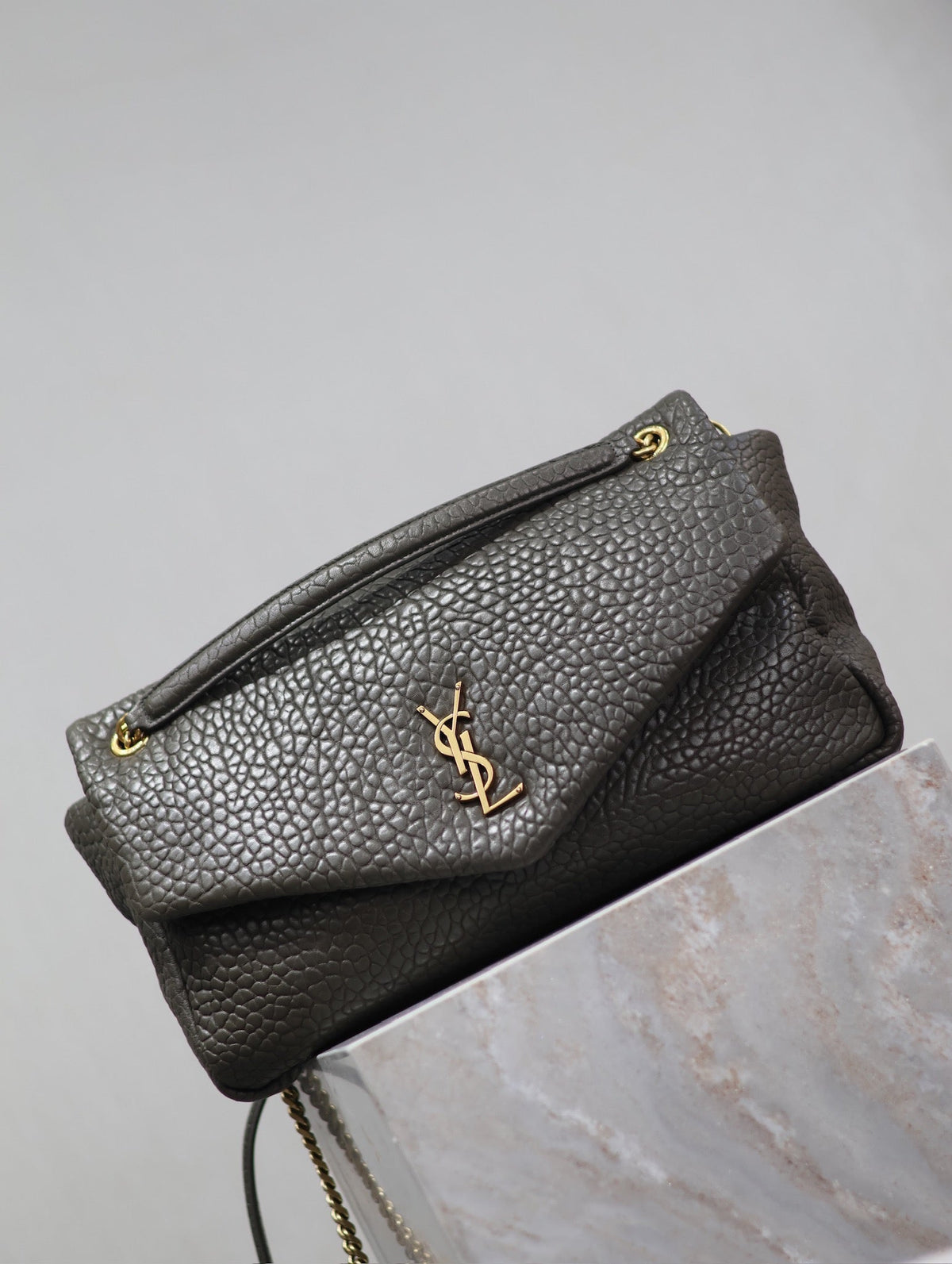 Saint Laurent 25S Calypso Bag 38 in Army Green Grained Lambskin Gold Hardwre