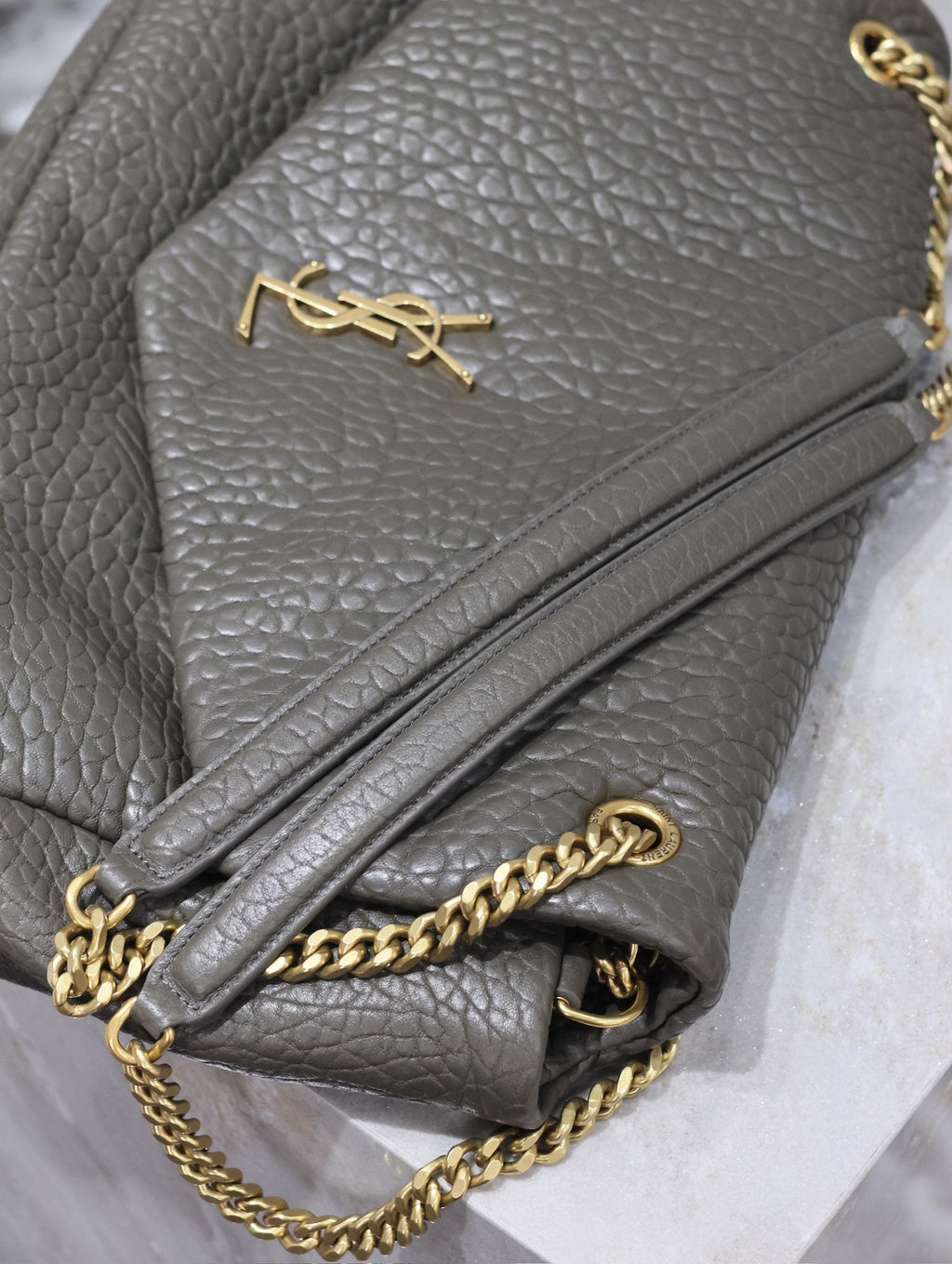 Saint Laurent 25S Calypso Bag 38 in Army Green Grained Lambskin Gold Hardwre
