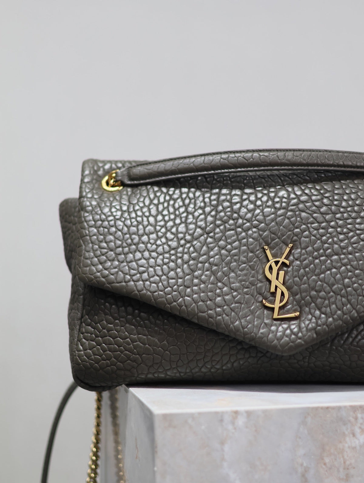 Saint Laurent 25S Calypso Bag 38 in Army Green Grained Lambskin Gold Hardwre