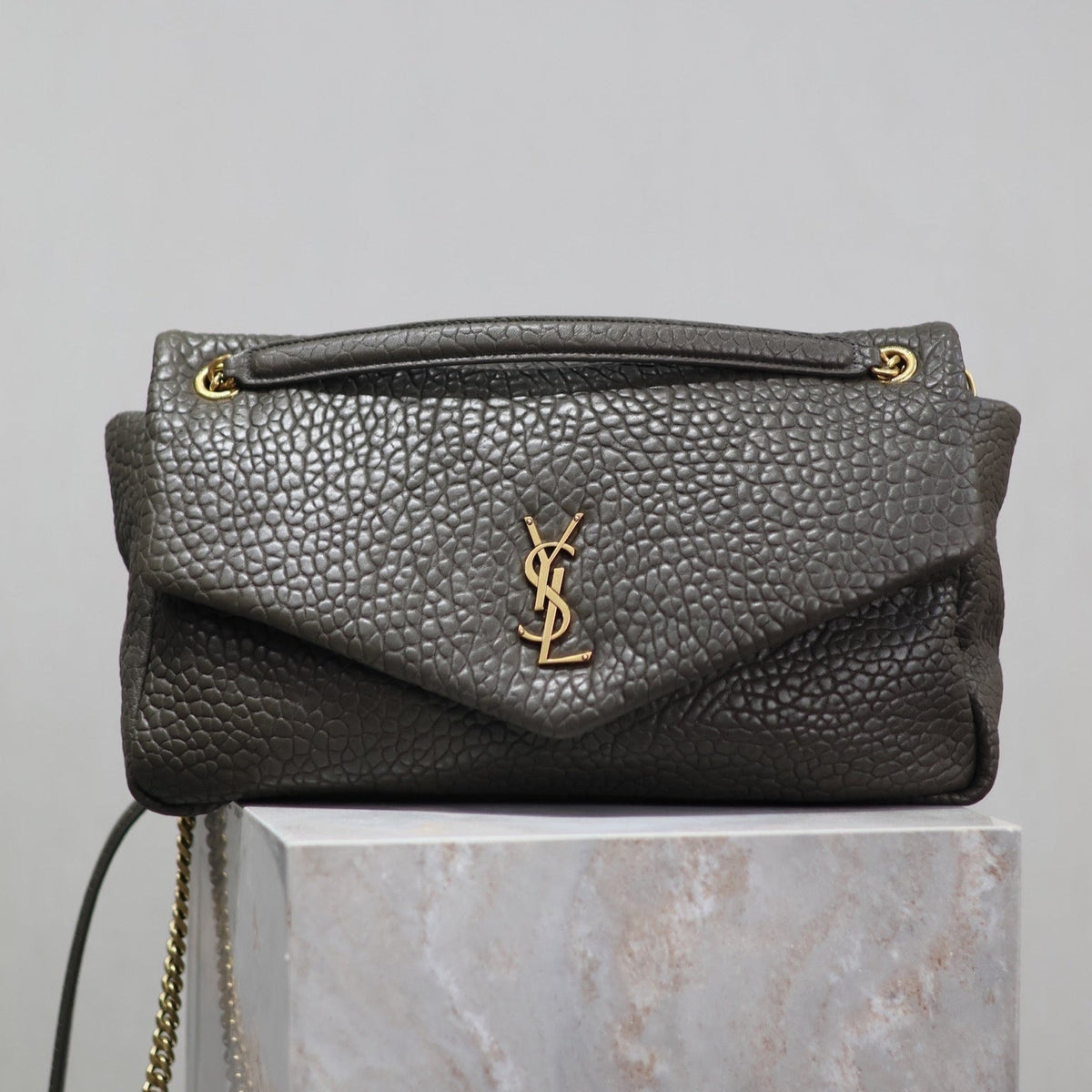 Saint Laurent 25S Calypso Bag 38 in Army Green Grained Lambskin Gold Hardwre