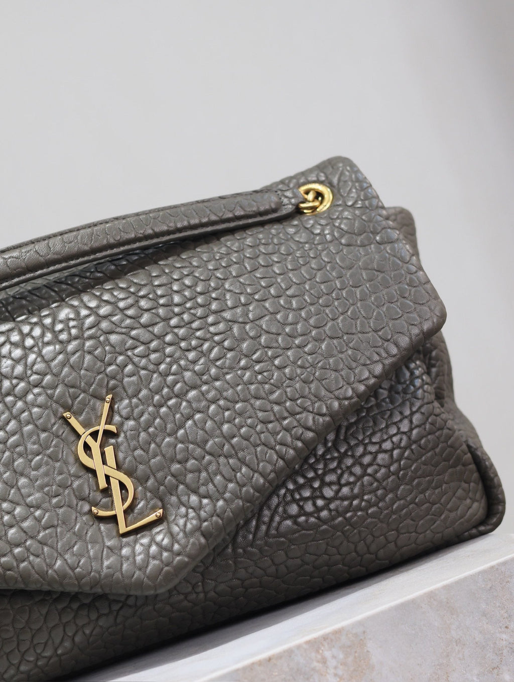 Saint Laurent 25S Calypso Bag 38 in Army Green Grained Lambskin Gold Hardwre