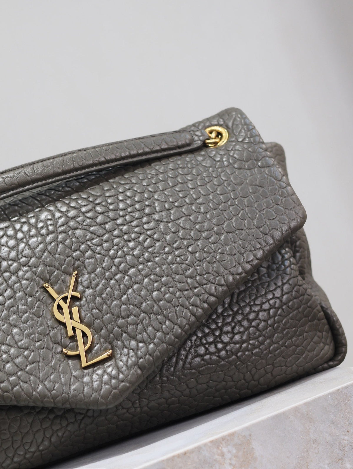 Saint Laurent 25S Calypso Bag 38 in Army Green Grained Lambskin Gold Hardwre