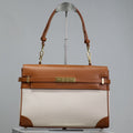 Saint Laurent Manhattan Handbag 32 in Brown Calfskin and White Canvas Gold Hardware