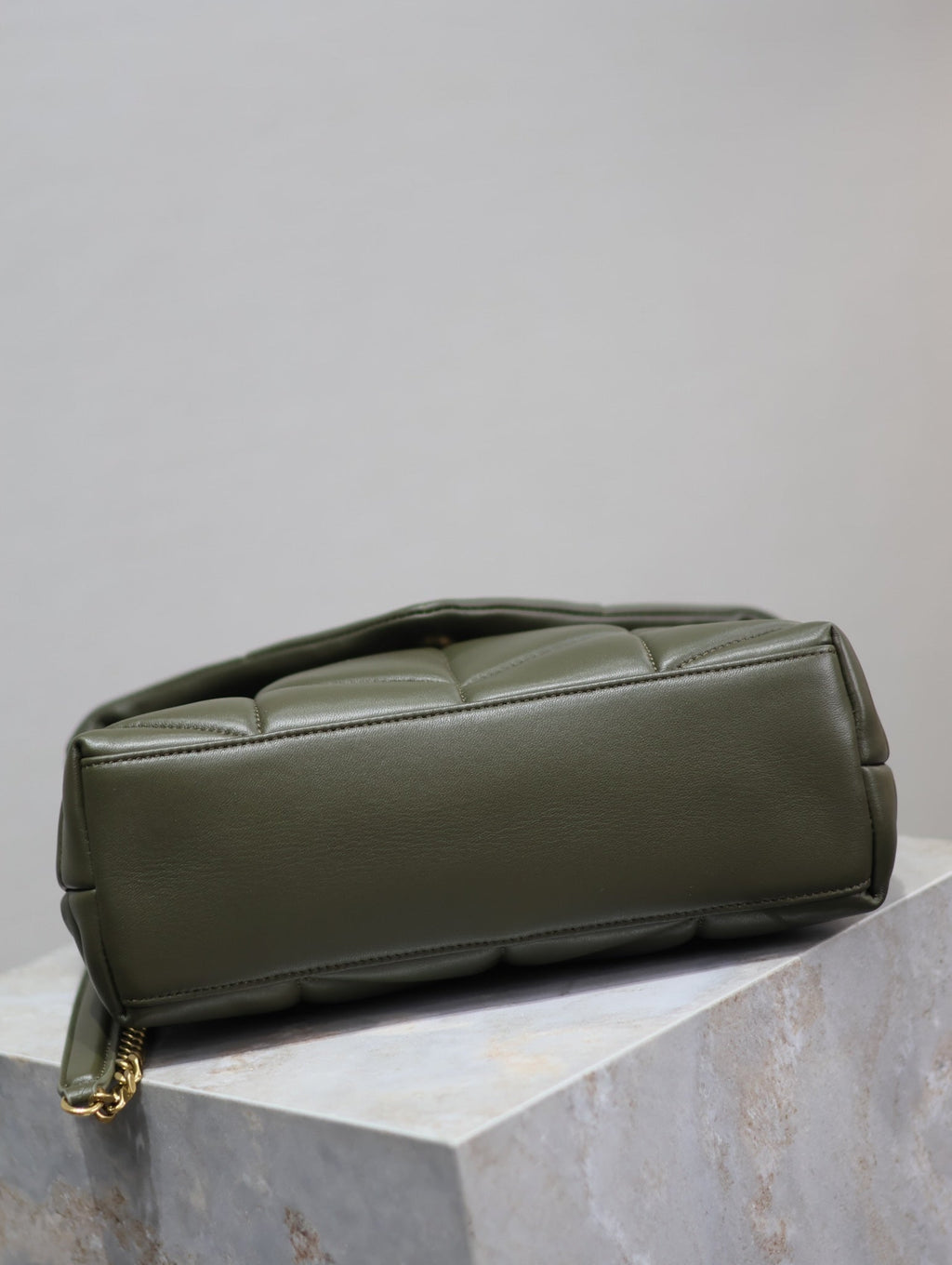 Saint Laurent 25S Loulou Puffer MM 29 in Dark Olive Calfskin Gold Hardware Bag
