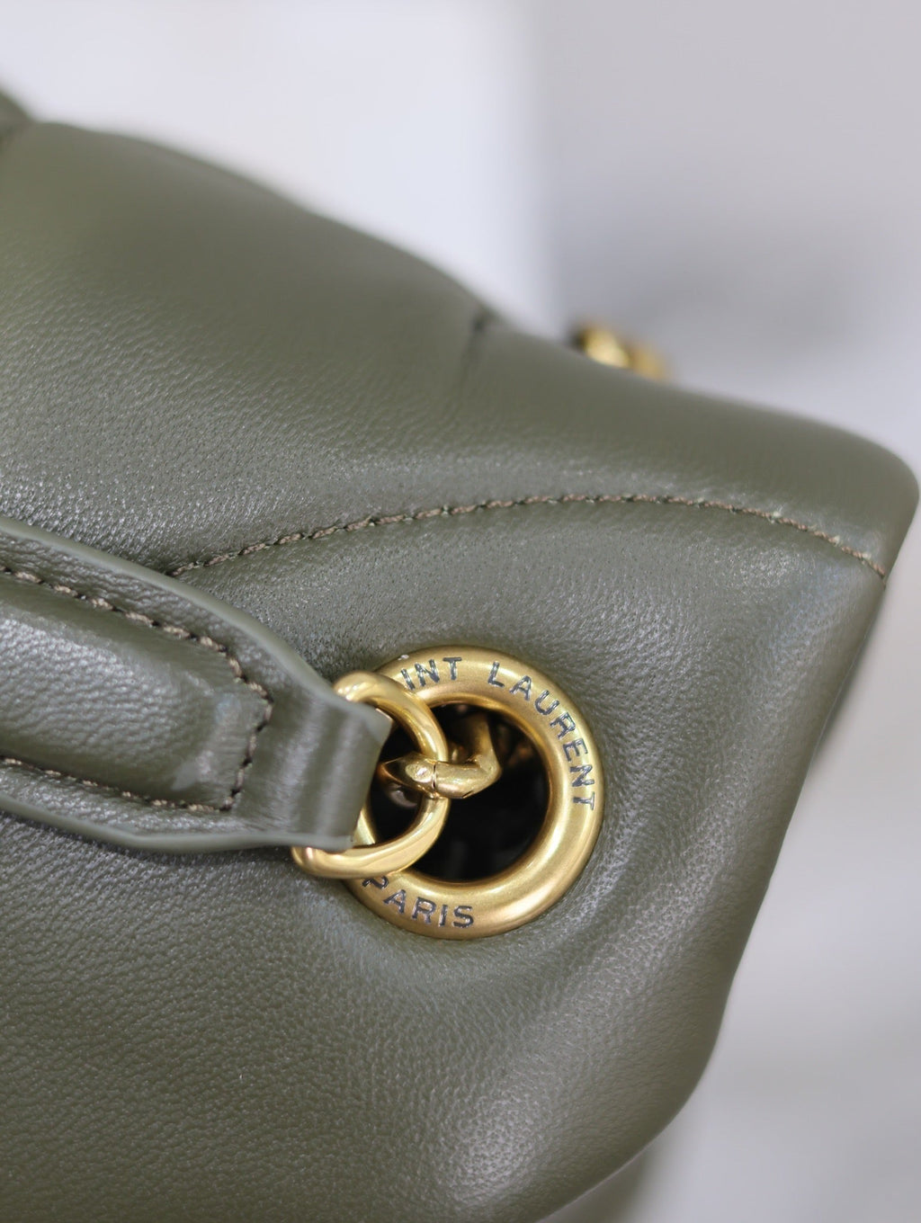 Saint Laurent 25S Loulou Puffer MM 29 in Dark Olive Calfskin Gold Hardwre Bag