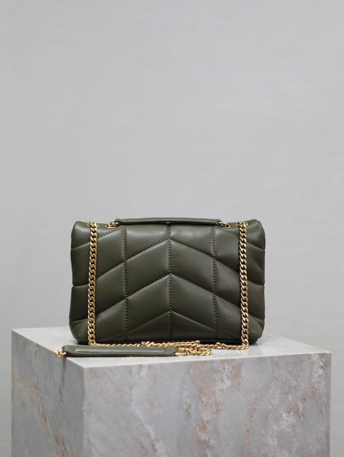 Saint Laurent 25S Loulou Puffer Mini 23 in Dark Olive Calfskin Gold Hardwre Bag