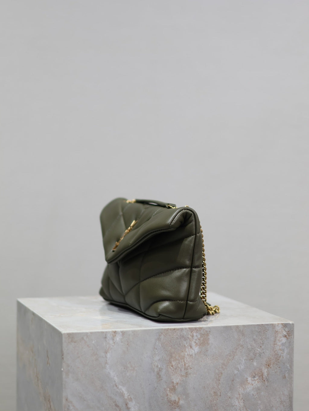 Saint Laurent 25S Loulou Puffer Mini 23 in Dark Olive Calfskin Gold Hardwre Bag