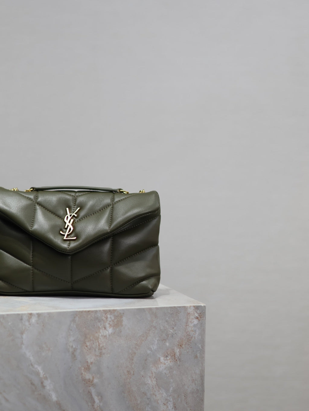 Saint Laurent 25S Loulou Puffer Mini 23 in Dark Olive Calfskin Gold Hardwre Bag