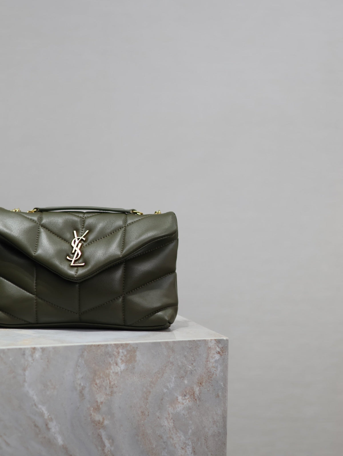 Saint Laurent 25S Loulou Puffer Mini 23 in Dark Olive Calfskin Gold Hardwre Bag