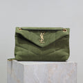 Saint Laurent 25S Loulou Puffer MM 29 in Green Suede Gold Hardwre Bag