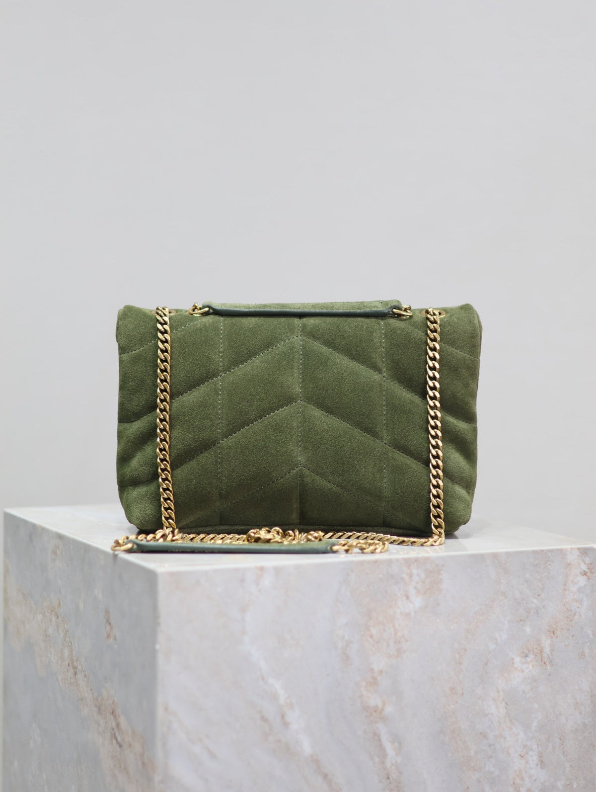 Saint Laurent Puffer Toy 23 in Pickle Green Suede Gold Hardware Bag