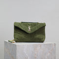 Saint Laurent Puffer Toy 23 in Pickle Green Suede Gold Hardware Bag