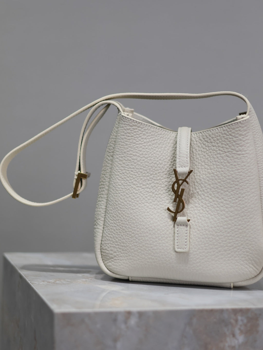Saint Laurent 25S Le 5 À 7 Bag 16 in Blanc Vintage Grained Calfskin Gold Hardwre