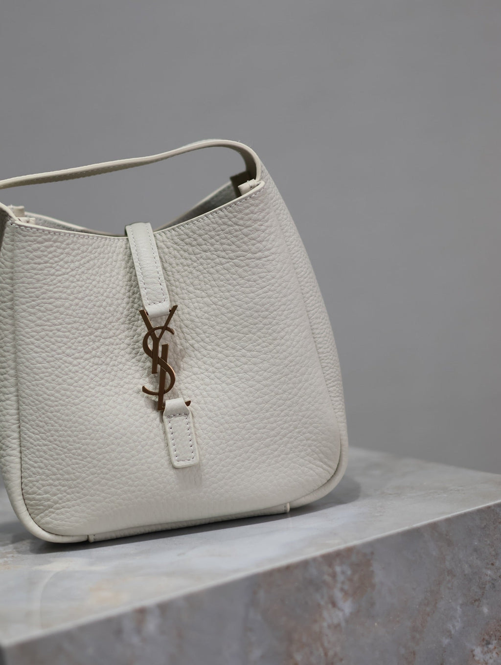 Saint Laurent 25S Le 5 À 7 Bag 16 in Blanc Vintage Grained Calfskin Gold Hardwre