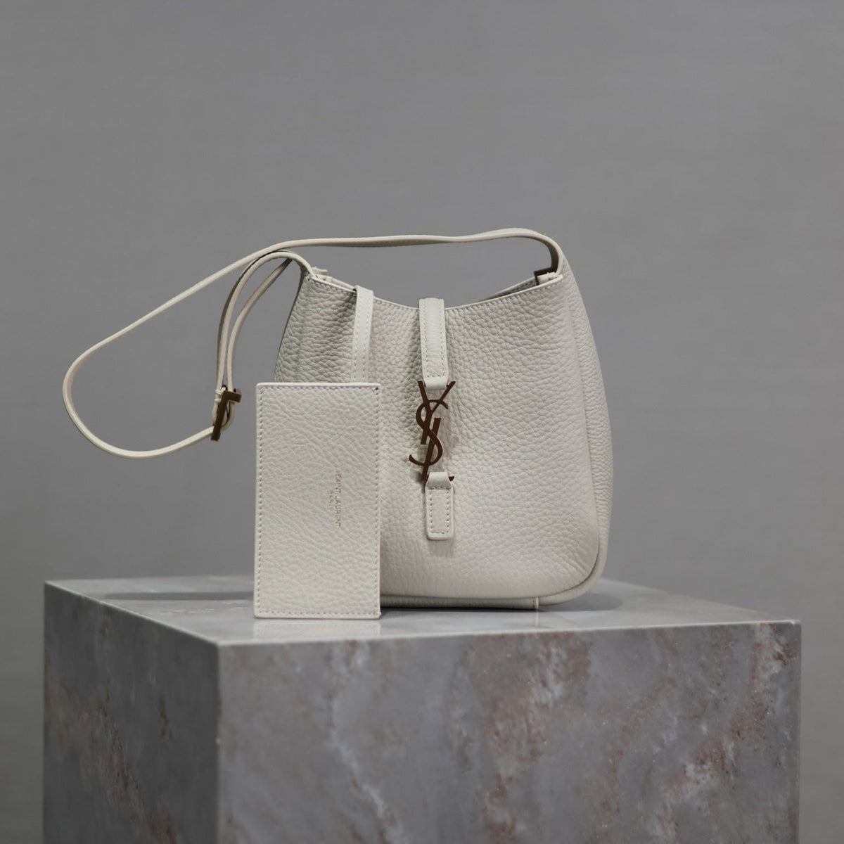 Saint Laurent 25S Le 5 À 7 Bag 16 in Blanc Vintage Grained Calfskin Gold Hardwre
