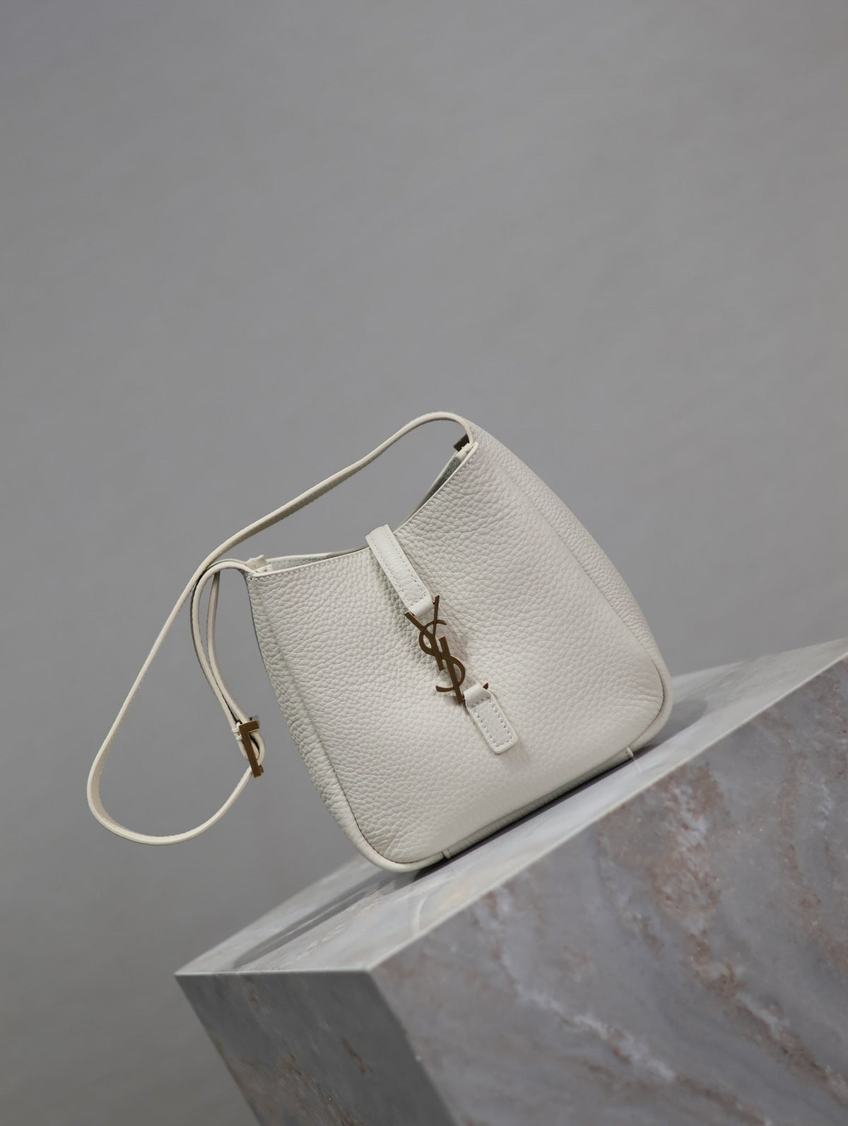 Saint Laurent 25S Le 5 À 7 Bag 16 in Blanc Vintage Grained Calfskin Gold Hardwre