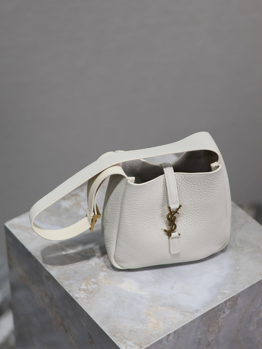 Saint Laurent 25S Le 5 À 7 Bag 16 in Blanc Vintage Grained Calfskin Gold Hardwre